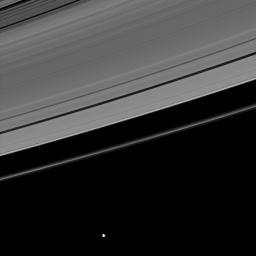 This image, which at first appears to show a serene scene, in fact 
reveals dramatic disturbances created in Saturn's A ring by its moon 
Daphnis as seen by NASA's Cassini spacecraft.