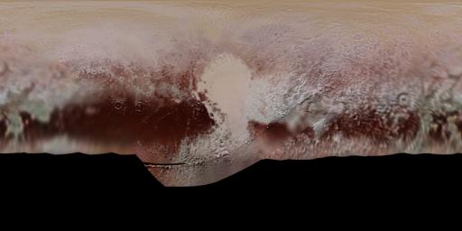 This detailed global mosaic color map of Pluto is based on a series of three color filter images obtained NASA's New Horizons during the spacecraft's close flyby of Pluto in July 2015.