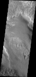 This image shows a small portion of the floor deposits within Melas Chasmaon Mars as seen by NASA's Mars Odyssey spacecraft.
