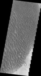 This Mars Odyssey image shows the eastern part of the Proctor Crater dune field on Mars.
