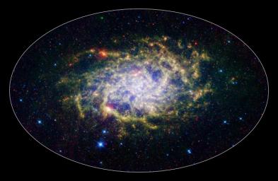 One of our closest galactic neighbors shows its awesome beauty in this new image from NASA's Spitzer Space Telescope. M33, also known as the Triangulum Galaxy, is a member of what's known as our Local Group of galaxies.