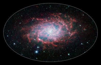 One of our closest galactic neighbors shows its awesome beauty in this new image from NASA's Spitzer Space Telescope. M33, also known as the Triangulum Galaxy, is a member of what's known as our Local Group of galaxies. 