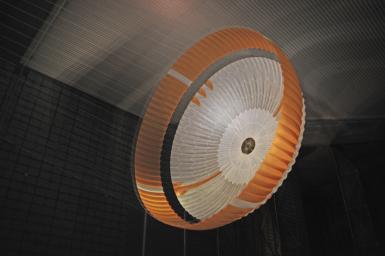 Testing during March and April 2009 inside the world's largest wind tunnel, at NASA Ames Research Center, Moffett Field, Calif., qualified the parachute for NASA's next Mars rover.