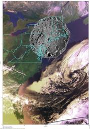 To put the size of Mercury's Rembrandt basin into a familiar context, a NAC mosaic of the basin is overlaid on an AVHRR image of the east coast of the United States