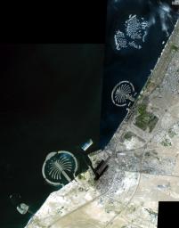 The Palm Islands are artificial islands in Dubai, United Arab emirates on which major commercial and residential structures are being built. NASA's Terra spacecraft acquired this image on November 17 and December 10, 2008.