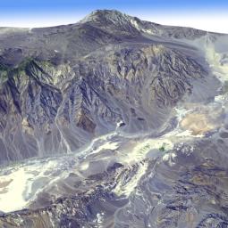 Death Valley, Calif., has the lowest point in North America, Badwater at 85.5 meters (282 feet) below sea level. It is also the driest and hottest location in North America. This image is from NASA's Terra spacecraft.