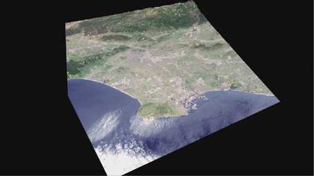 Data from JPL's Advanced Spaceborne Thermal Emission and Reflection Radiometer instrument on NASA's Terra satellite provides views of the L.A. Basin, including Dodger Stadium, the L.A.X. airport and JPL.