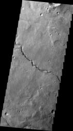 This image from NASA's Mars Odyssey shows an unnamed channel on Mars draining the area of between Coracis Fossae and Bosporos Planum.