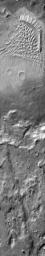 This image from NASA's Mars Odyssey shows the large sand sheet and dune forms on the floor of Russell Crater on Mars.