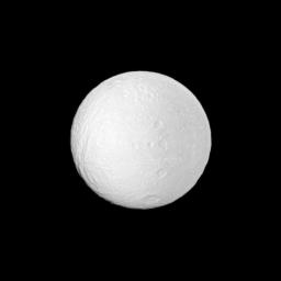 NASA's Cassini spacecraft profiles several features oriented north-south on Saturn's moon Tethys. A line of craters runs north to south near the center of the image: (from top) Phemius, Polyphemus, Ajax and the large southern crater Antinous.