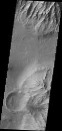 Spurs and gullies form the cliff sides of the Vallis Marineris chasmata at top of this image captured by NASA's 2001 Mars Odyssey spacecraft. Sand dunes at the bottom of image are a common feature on the floors of the chasmata.