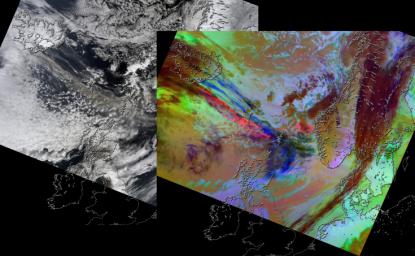 On April 15, 2010, NASA's Terra spacecraft captured these images of the ongoing eruption of Iceland's Eyjafjallajkull Volcano, which continues to spew ash into the atmosphere and impact air travel worldwide.