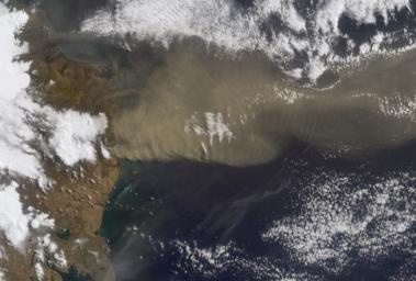 NASA's Terra satellite flew directly over Iceland on April 19, 2010 and captured this image of the Eyjafjallajkull volcano and its erupting ash plume. 3D glasses are necessary to view this image.