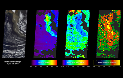 As NASA's Terra satellite flew over Iceland's erupting Eyjafjallajkull volcano, its Multi-angle Imaging SpectroRadiometer instrument acquired 36 near-simultaneous images of the ash plume, covering nine view angles in each of four wavelengths.