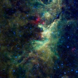 NASA's Wide-field Infrared Survey Explorer captured this image of a hidden star-forming cloud of dust and gas located in the constellation of Cepheus. What appears to the naked eye as the blackness of space is in fact a dark nebula.