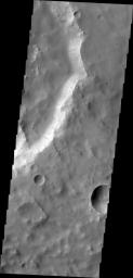 NASA's 2001 Mars Odyssey captured dark slope streaks, like the ones on the rim of an unnamed crater in Terra Sabaea, are thought to have been formed by material moving down slope due to gravity.