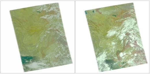 In late July 2010, flooding caused by heavy monsoon rains began in several regions of Pakistan. These images taken by NASA's Aqua spacecraft show were taken before and after the flooding.