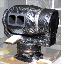 The Mars Climate Sounder instrument, shown here prior to its installation onto NASA's Mars Reconnaissance Orbiter for the mission's 2006 launch, will get a similar-looking sibling at Mars in 2016.