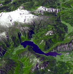 This perspective view from the Advanced Spaceborne Thermal Emission and Reflection Radiometer instrument aboard NASA's Terra spacecraft shows the magnificent natural landscape of Salzkammergut, Austria.