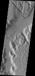 This image captured by NASA's Mars Odyssey shows the southwestern part of Kasei Valles.
