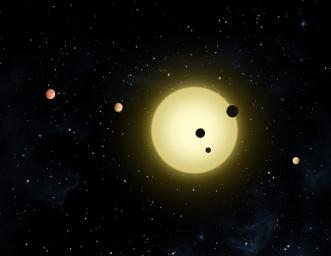 This artist's concept shows Kepler-11 -- the most tightly packed planetary system yet discovered.