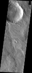 A landslide occurred from the rim of this unnamed crater in Margaritifer Terra as seen by NASA's Mars Odyssey.