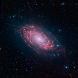 This view of the Sunflower galaxy highlights a variety of infrared wavelengths captured by NASA's Spitzer Space Telescope.