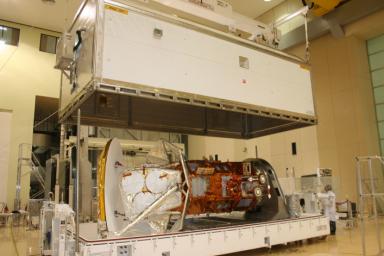 After months of environmental tests at Brazil's National Institute for Space Research (Instituto Nacional de Pesquisas Espaciais, INPE), NASA's Aquarius/SAC-D observatory is loaded into a crate for shipment to Vandenberg Air Force Base.