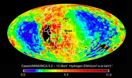 Data from NASA's Cassini spacecraft have enabled scientists to create this map of the heliosphere, the bubble of charged particles around our sun. Charged particles stream out from our sun in a phenomenon known as solar wind.
