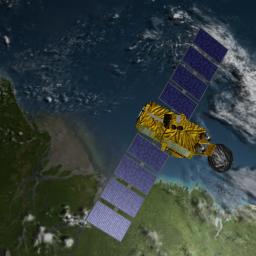 Artist's concept of U.S.-European Jason-3 Ocean Altimetry Satellite over the Amazon