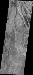 Just as on Earth, volcanism and tectonism are found together on Mars. In this image from NASA's 2001 Mars Odyssey spacecraft the ridges and fractures of Claritas Fossae are affecting or perhaps hosting the volcanic flows of Solis Planum.