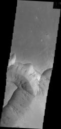 This image from NASA's 2001 Mars Odyssey spacecraft shows part of the Valles Marineris canyon system -- a mega gully enters Capri Chasma.