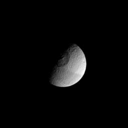 Although Mimas holds the unofficial designation of 'Death Star moon,' Tethys is seen here also vaguely resembling the space station from Star Wars. Apparently, Tethys doesn't want Mimas to have all the fun!