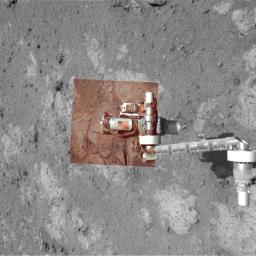 This view from NASA's rover Opportunity, of an American flag on metal recovered from the site of the World Trade Center towers shortly after their destruction, was taken on Mars on Sept. 11, 2011, the 10th anniversary of the attacks on the towers.