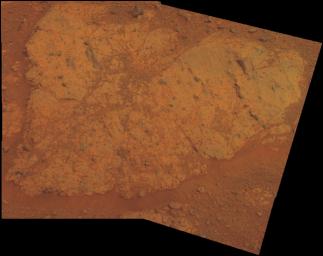 The view of 'Chester Lake' from NASA's Mars rover Opportunity is presented in approximate true color. This 'natural color' is the rover team's best estimate of what the scene would look like if humans were there and able to see it with their own eyes.