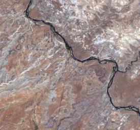 This image from NASA's Terra satellite shows the only place in the United States where four states come together: the four corners area in the western U.S. At a barren, desert location, Utah, Colorado, Arizona, and New Mexico share a common point.
