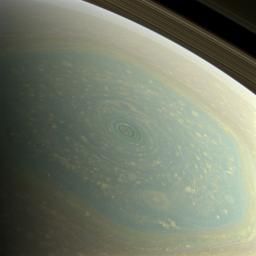 The north pole of Saturn, in the fresh light of spring, is revealed in this color image from NASA's Cassini spacecraft. The north pole was previously hidden from the gaze of Cassini.