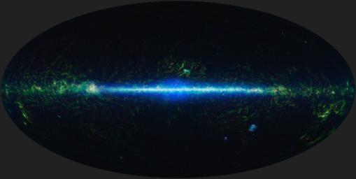 This is a mosaic of the images covering the entire sky as observed by NASA's Wide-field Infrared Survey Explorer (WISE), part of its All-Sky Data Release. In this mosaic, the Milky Way Galaxy runs horizontally across the map.
