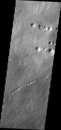 The pits in this image from NASA's 2001 Mars Odyssey spacecraft are collapse features on the northern flank of Ascraeus Mons.