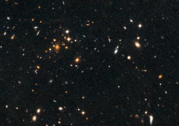 Astronomers using NASA's Hubble Space Telescope have found a puzzling arc of light behind an extremely massive cluster of galaxies residing 10 billion light-years away.