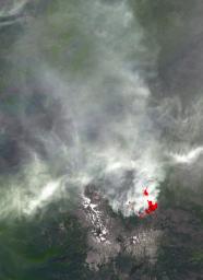 This image, acquired by NASA's Terra spacecraft, is of the Pole Creek fire southwest of Sisters, Ore., which had grown to 24,000 acres as of Sept. 20, 2012. No structures have been destroyed, and the fire is mostly confined to the national forest.