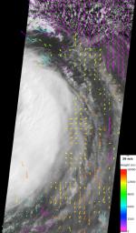 NASA's Terra spacecraft recorded low-level wind speeds of up to 75 miles per hour (65 knots) from cloud motion observed outside Tropical Storm Isaac's eye. The spacecraft flew over Isaac a few hours before Isaac was upgraded to a Category 1 hurricane.