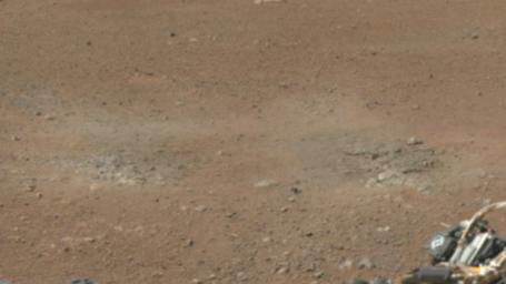 This cut-out from a color panorama image taken by NASA's Curiosity rover shows the effects of the descent stage's rocket engines blasting the ground. It comes from the left side of the thumbnail panorama obtained by Curiosity's Mast Camera.