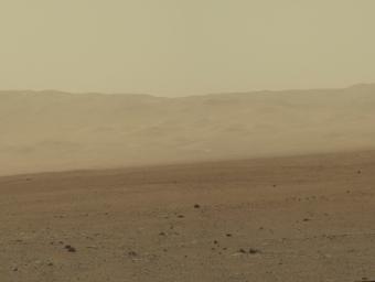 This color image from NASA's Curiosity rover shows part of the wall of Gale Crater, the location on Mars where the rover landed. This is part of a larger, high-resolution color mosaic made from images obtained by Curiosity's Mast Camera.