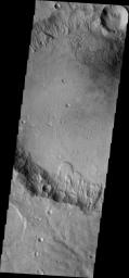 Several landslide deposits are visible in this image captured by NASA's 2001 Mars Odyssey spacecraft of an unnamed crater in Terra Cimmeria.