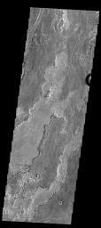 The volcanic flows in this image from NASA's Mars Odyssey spacecraft are part of Daedalia Planum. The flows originated at Arsia Mons.