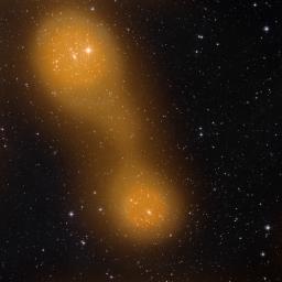 Planck has discovered a bridge of hot gas that connects galaxy clusters Abell 399 (lower center) and Abell 401 (top left). The galaxy pair is located about a billion light-years from Earth.