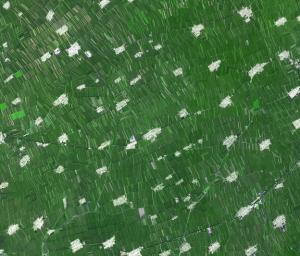 Acquired by NASA's Terra spacecraft, this image shows Heilongjiang, a province of China located in the northeastern part of the country. Farms are small and long skinny rectangles in shape, surrounding regularly spaced villages.