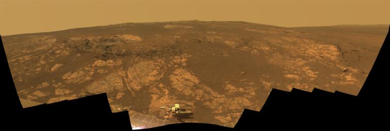 NASA's rover Opportunity takes a look at Matijevic Hill, an area within the 'Cape York' segment of Endeavour's rim where clay minerals have been detected from orbit.