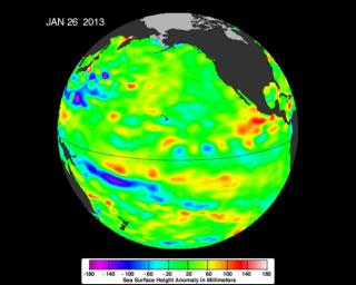 The latest image of sea surface heights in the Pacific Ocean from NASA's Jason-2 satellite shows that the equatorial Pacific Ocean is now in its 10th month of being locked in what some call a neutral, or 'La Nada' state.